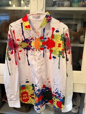 White Paint-Splash Men's Button-Up Shirt